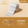 Sheet of transparent waterproof adhesive labels showing rectangular and round sizes on thermal synthetic paper.