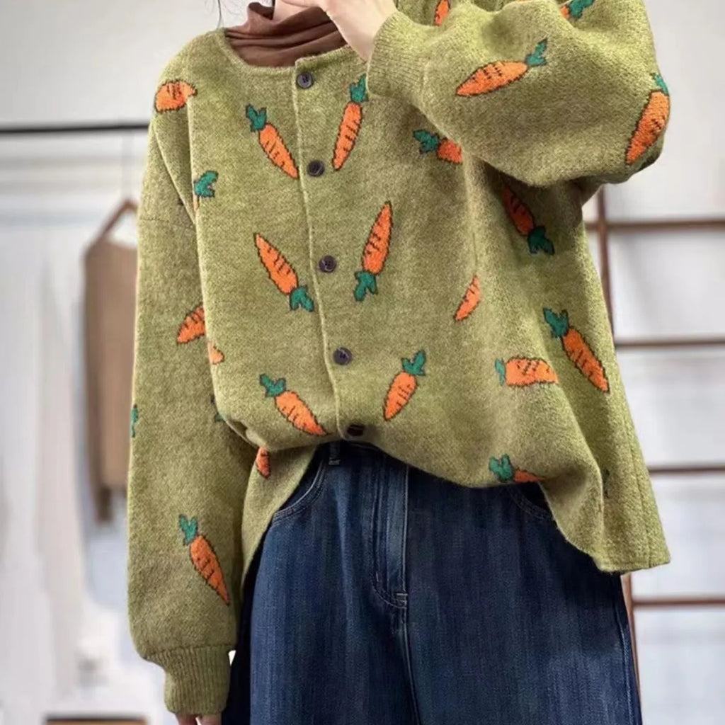 Mori artistic printing colour contrast cardigan sweater in loose free size fit