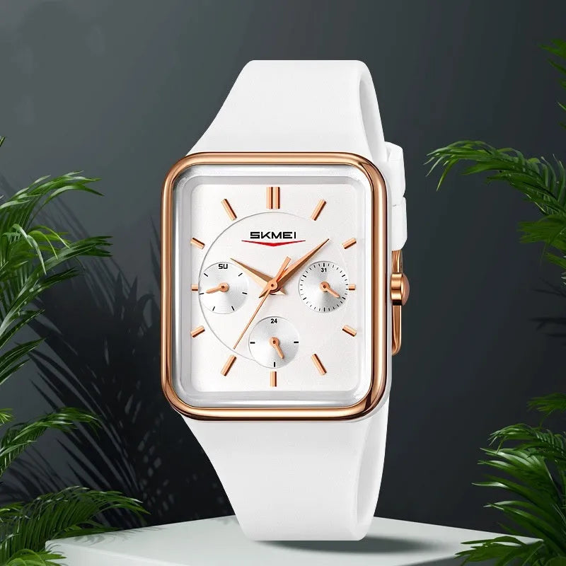 Square silicone waterproof digital watch for girls with 10.8mm thickness in multiple colour options
