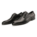 Men's black cowhide leather derby shoes with pointed toe and rubber sole for business wear