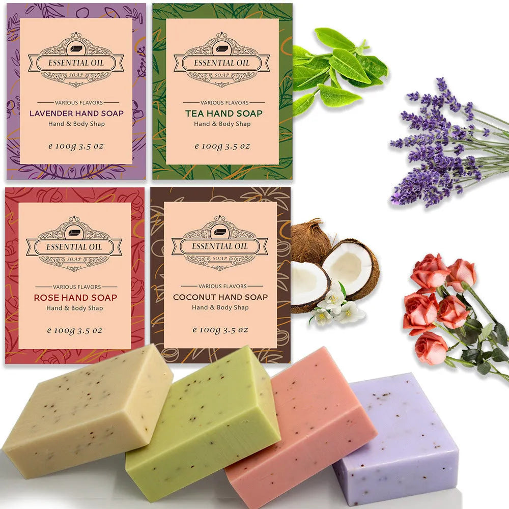 Handmade essential oil soap bar with frosted texture in multiple fragrance options