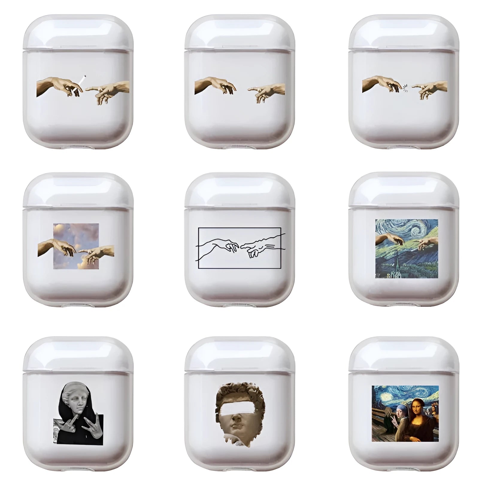 Transparent plastic protective cover for Apple AirPods charging case.