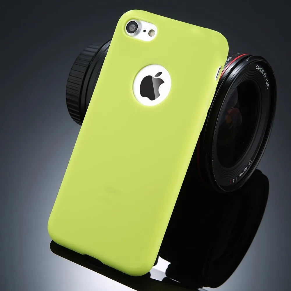 Soft plain silicon TPU phone case for iPhone in candy colours: blue, pink, red, green, black, navy blue.