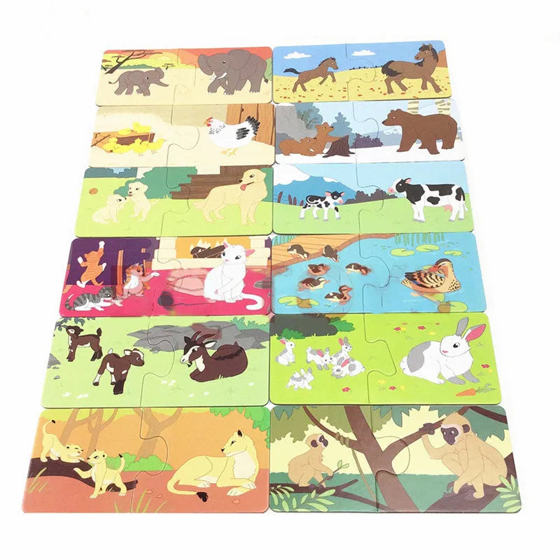 French educational puzzle cards with pictures and words for children aged 2+
