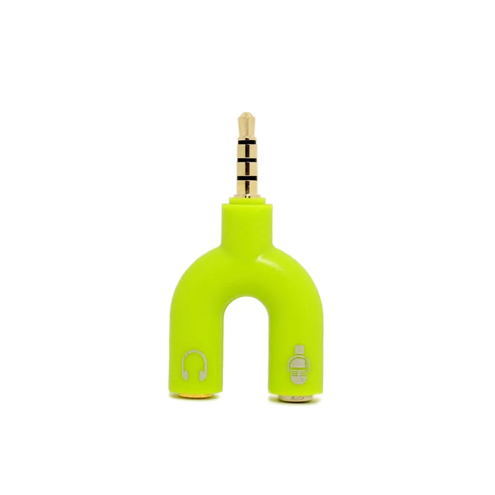3.5mm audio splitter adapter with gold-plated connections available in six colours