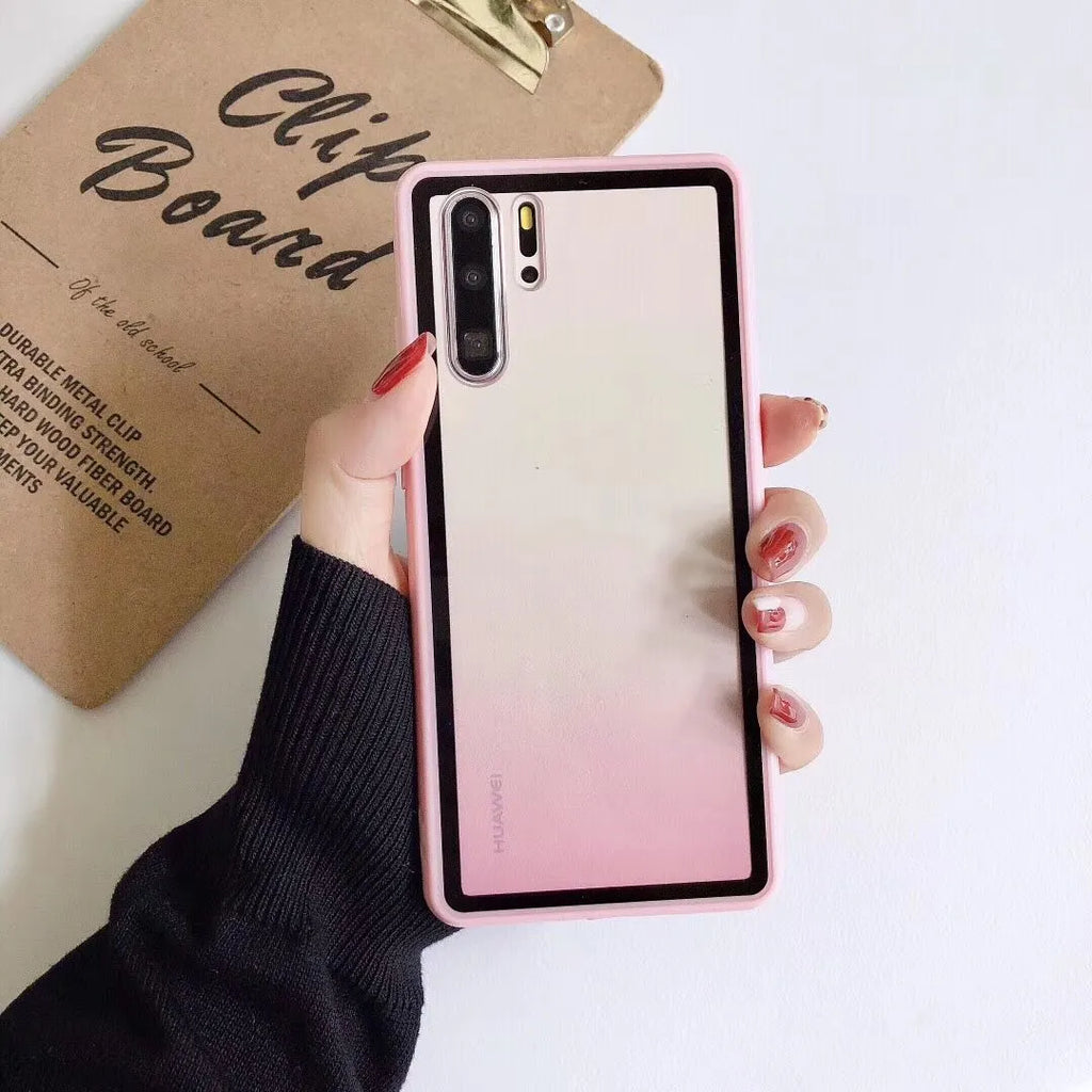 Rainbow gradient Huawei smartphone case in black green orange pink colours showing back cover design
