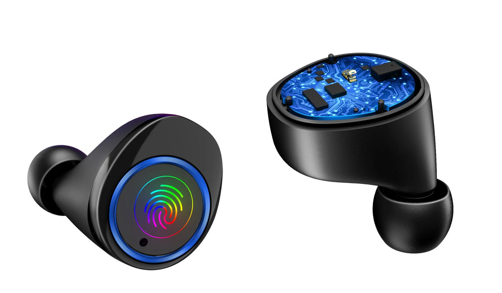 Black X11 Bluetooth wireless earbuds with charging case and silicone ear tips