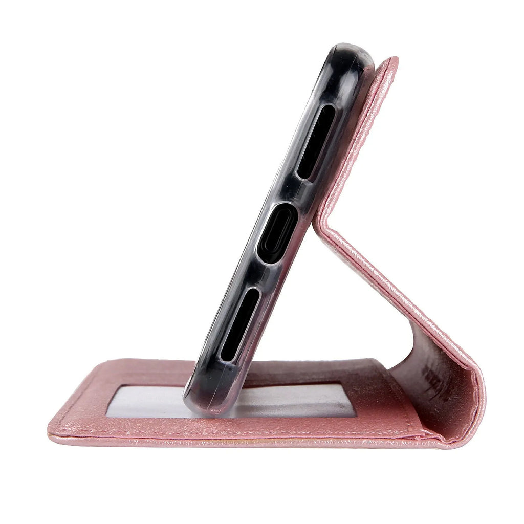 PU leather flip phone case for iPhone with card slots shown in multiple colours