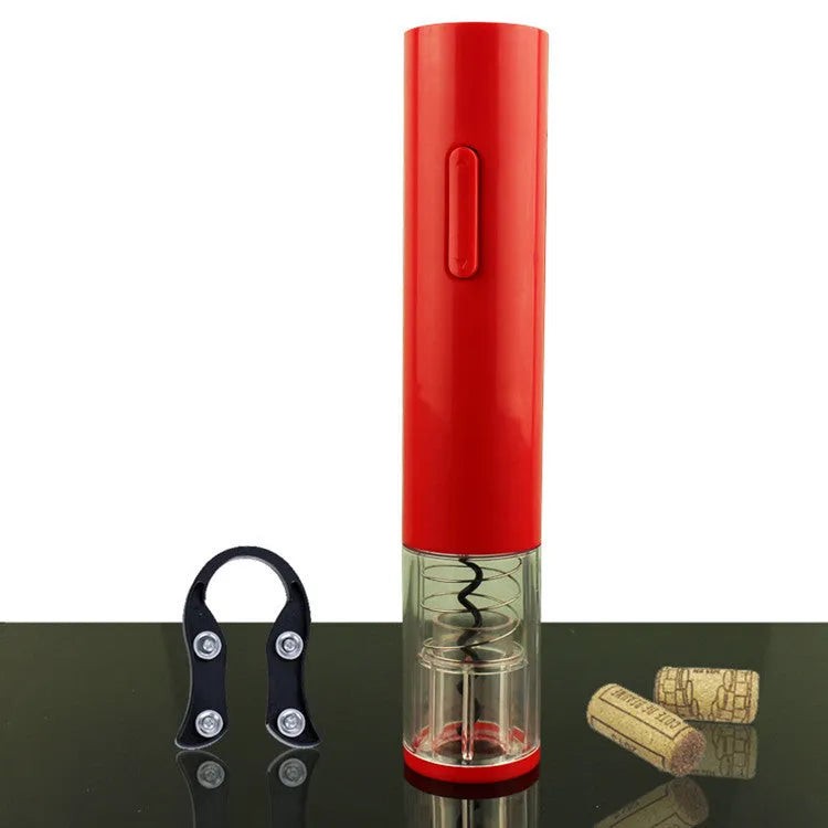 Black automatic electric wine opener kit with foil cutter and transparent body section