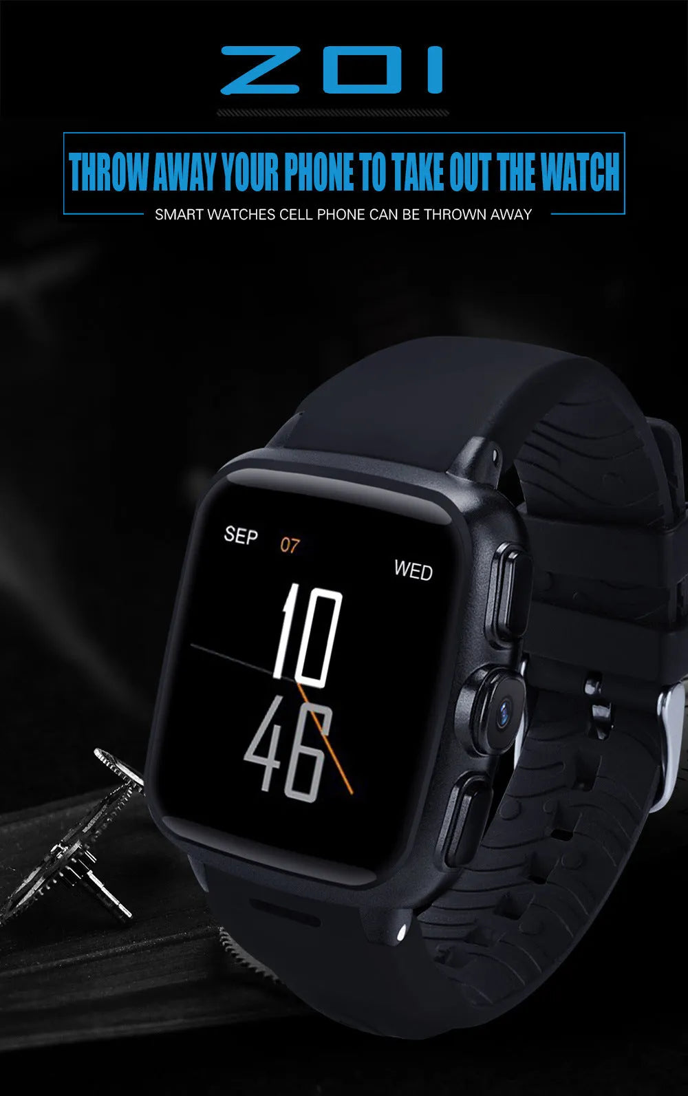 Z01smart watch with 1.54inch HD touchscreen display showing Android interface, available in black or white