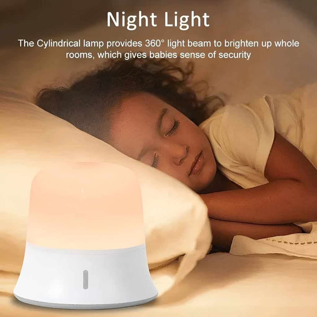White bedside nursing night light with touch controls for dimming and colour adjustment