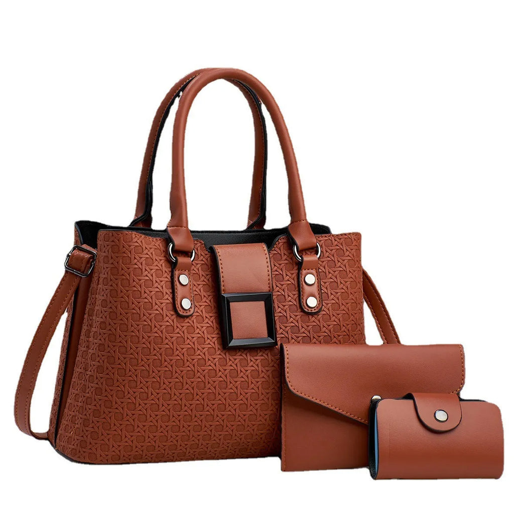 Textured large capacity women's crossbody bag set in multiple colours showing internal compartments