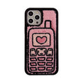 Pink iPhone case with a textured, towel-like embroidered design on the back.
