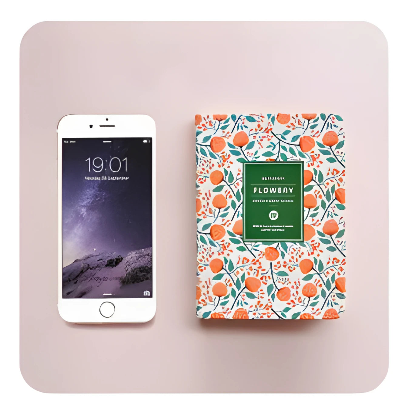 Floral notepad with fabric imitation leather cover open on a desk