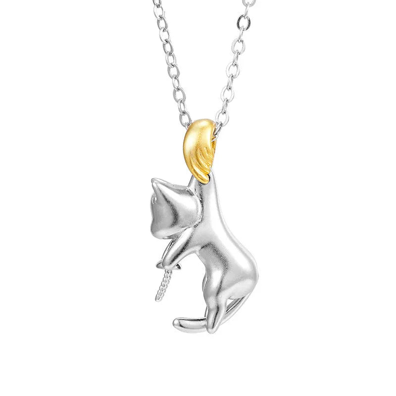 925 sterling silver clavicle chain necklace with cat design and pearl bead options