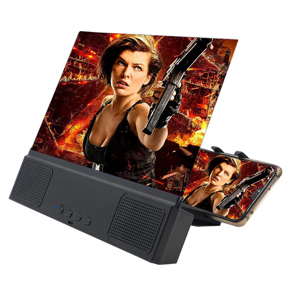 12-inch mobile phone screen amplifier with ABS housing and Bluetooth audio function.