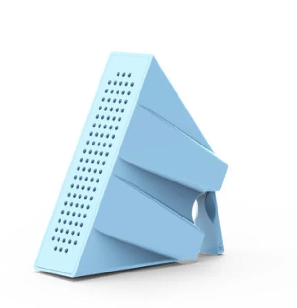 A portable black ABS mobile phone amplifier bracket holding an iPhone to boost sound for desktop use.