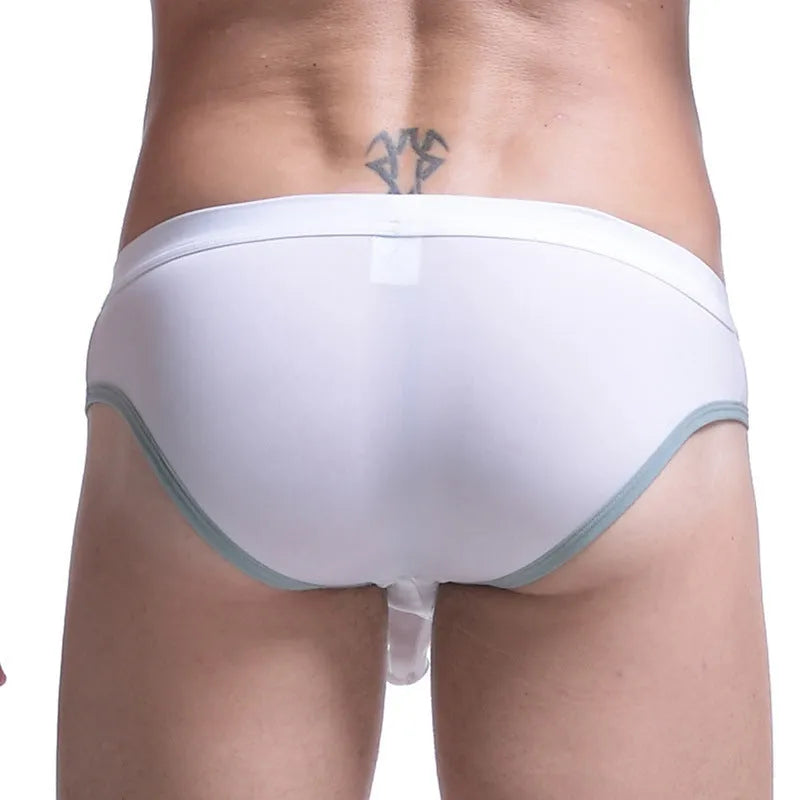 Men's ice silk bazooka briefs in mid waist with bullet separation design