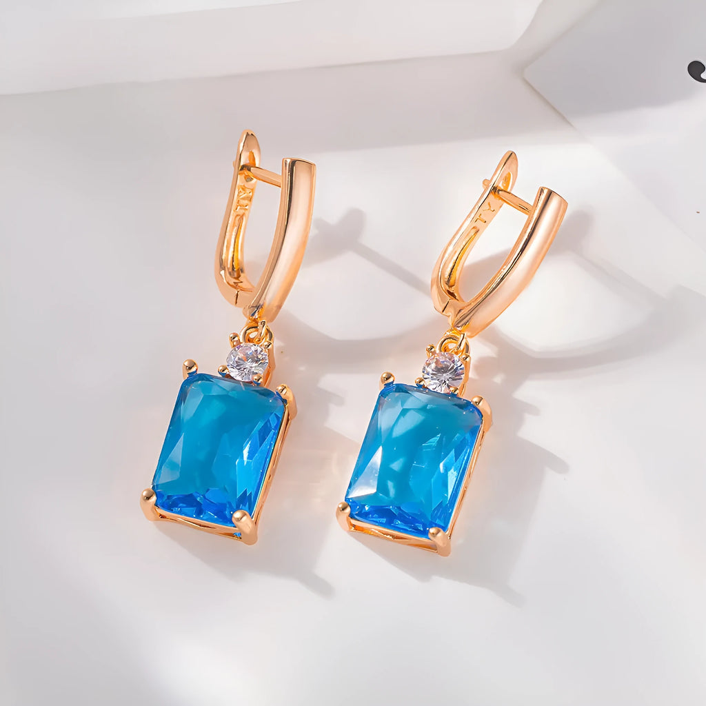 Copper geometric square earrings with electroplated gold or silver finish, quadrilateral design