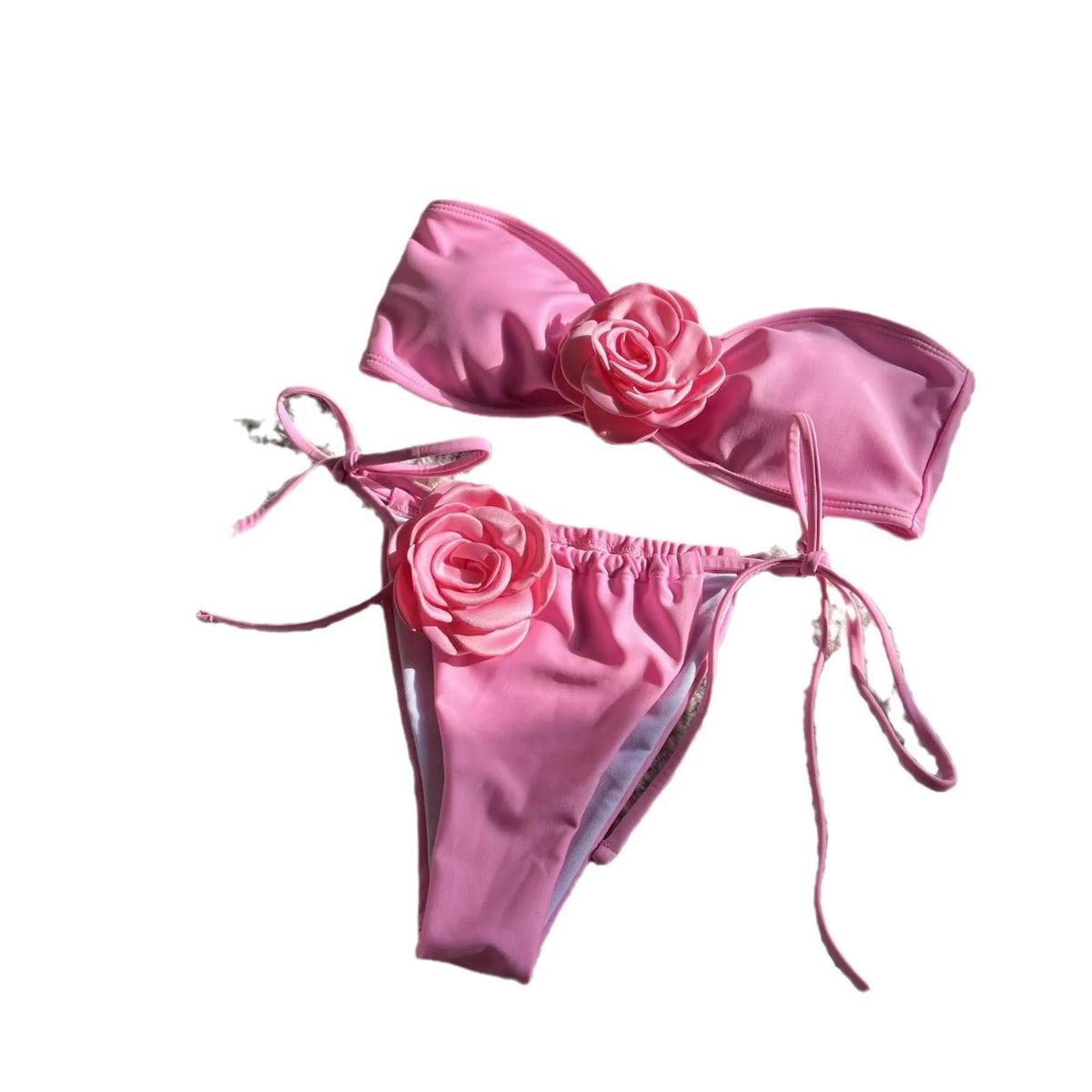 Women's solid colour polyester swimsuit with adjustable drawstring tube top and split briefs