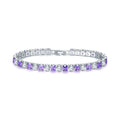 Close-up of a women's square geometric zircon bracelet with gang drill detail, electroplated in real platinum.