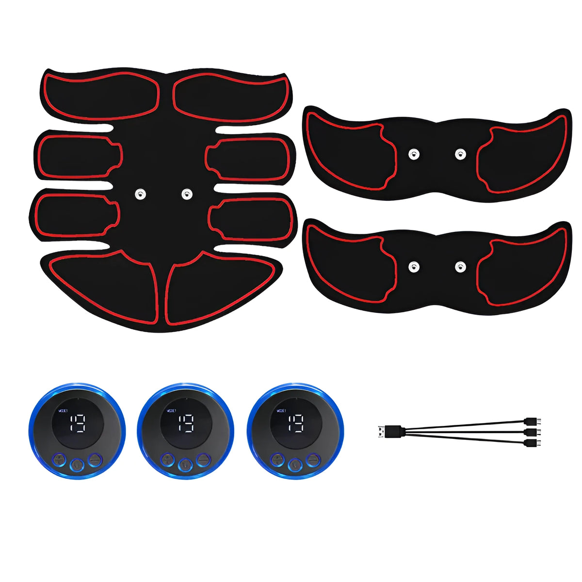 Abdominal muscle patch set with digital display charging K81 unit in three colour options