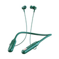 Wireless Bluetooth sports headphones with neckband design and LED power display in black, red, purple, and green colour options