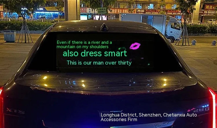 Voice control car rhythm light with 90 by 25cm electroluminescent panel showing music sync patterns