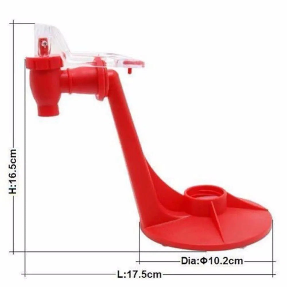 Red Magic Tap soda dispenser attached to 2-litre bottle with push-in mechanism for drink serving