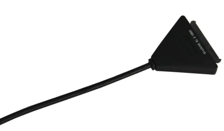 Black USB 3.0 to SATA 7+15 pin hard drive adapter cable with separate power supply line.