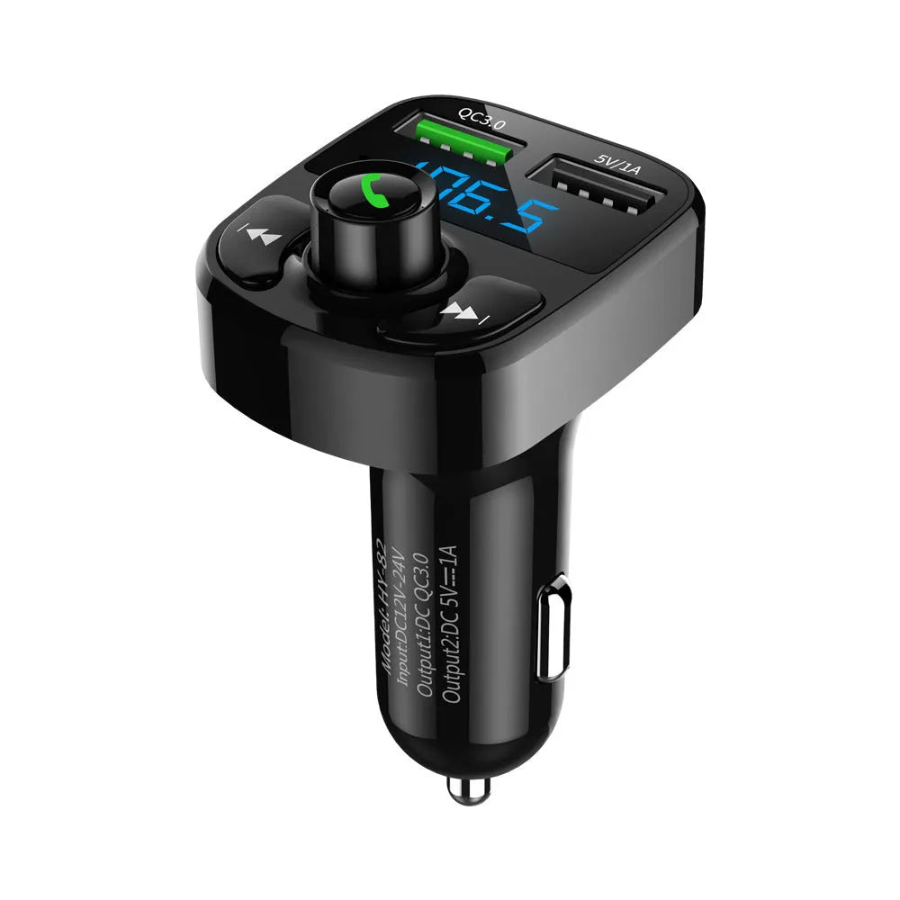 HY82 car MP3 player with Bluetooth and USB charging ports for cigarette lighter installation