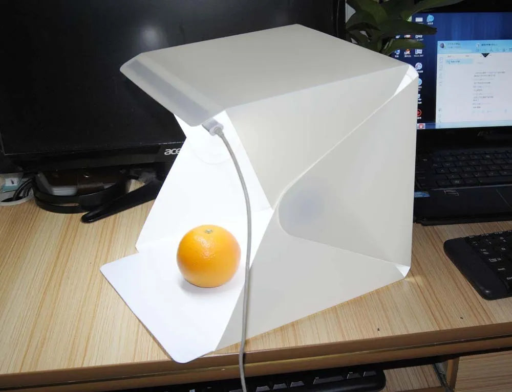 40cm folding studio light box with adjustable LED ring light and six coloured background cloths for photography