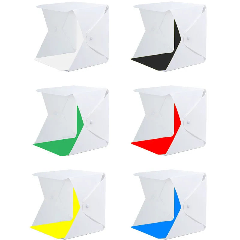 40cm folding studio light box with adjustable LED ring light and six coloured background cloths for photography