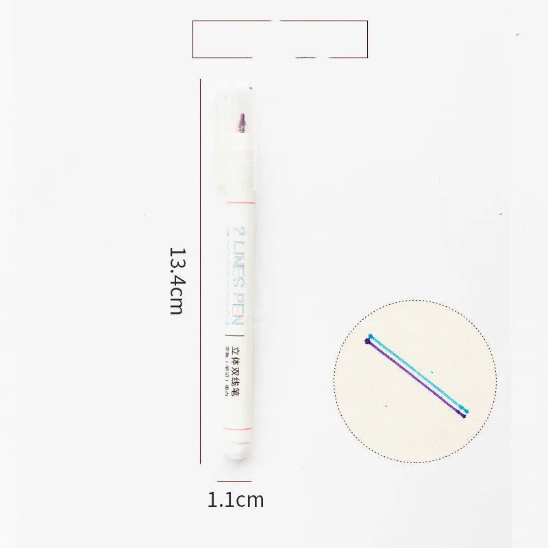 Two-colour highlighter pen with 0.5mm tips in a 13.4cm plastic body for student use