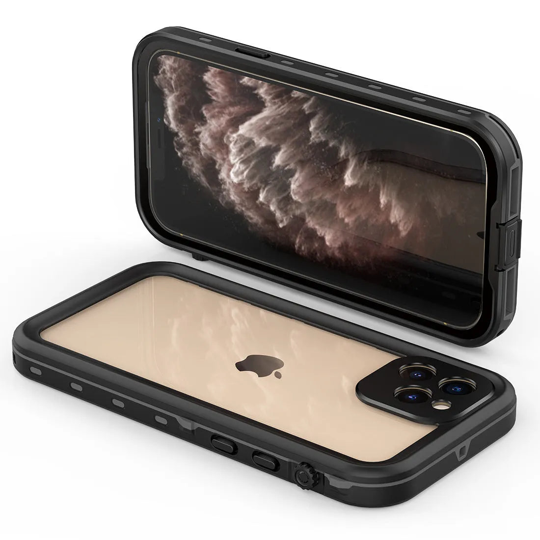 FREDPEPPER IP68 waterproof shockproof case for iPhone in black, blue, and red colours