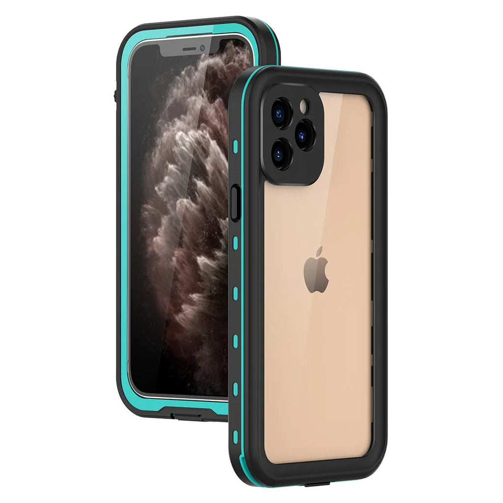 FREDPEPPER IP68 waterproof shockproof case for iPhone in black, blue, and red colours