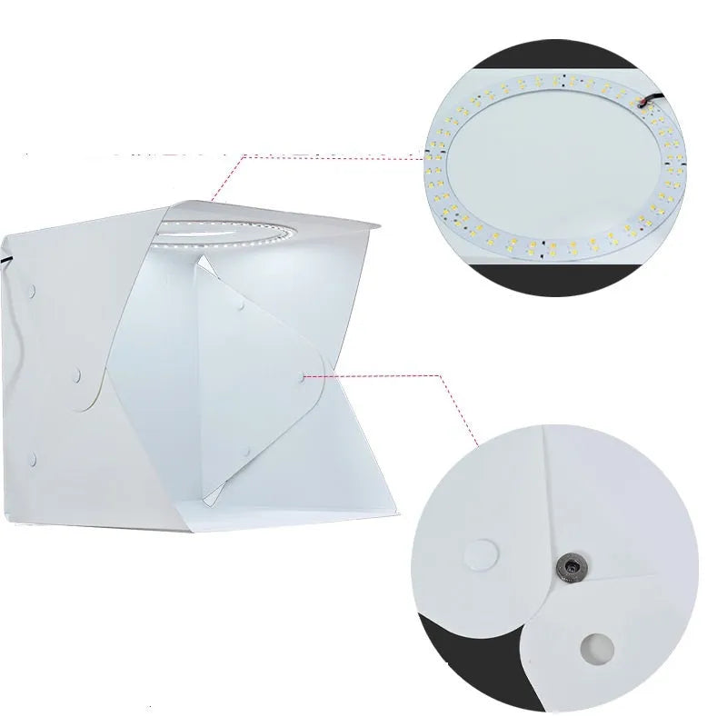 40cm folding studio light box with adjustable LED ring light and six coloured background cloths for photography