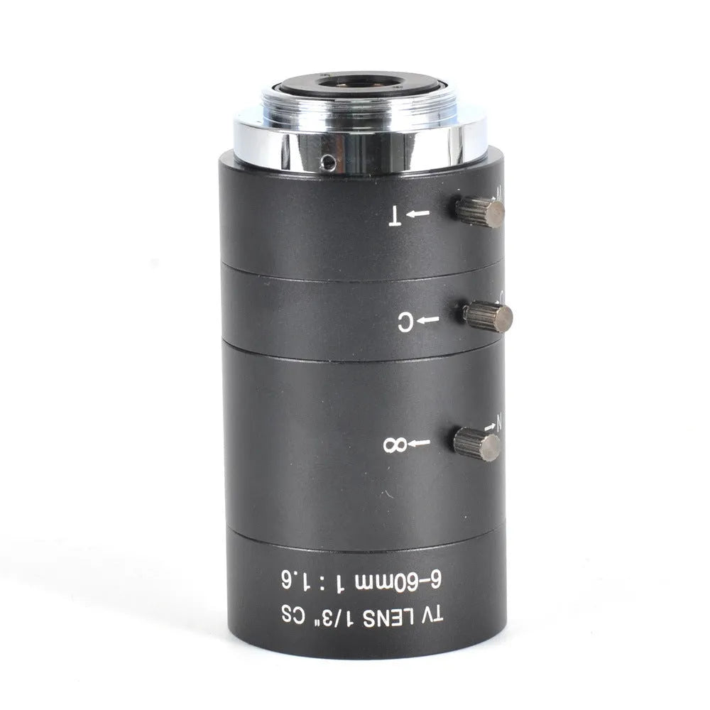 Black manual 6-60mm F1.6 CS mount CCTV lens for 1/3 inch cameras