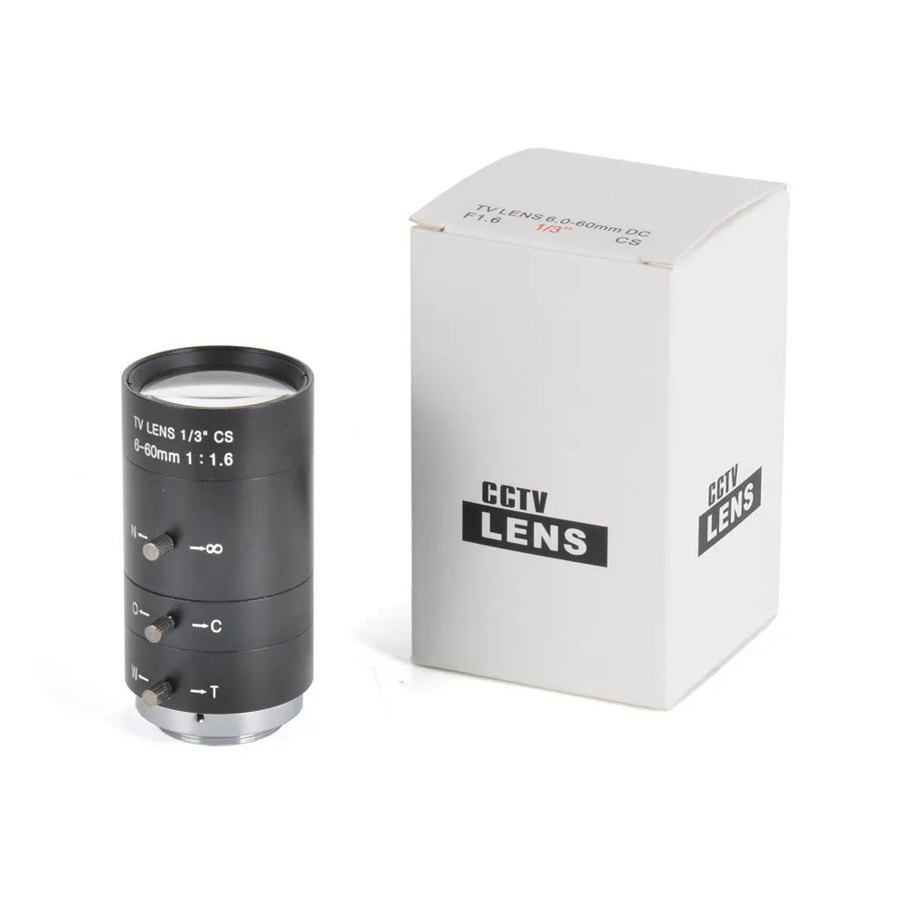 Black manual 6-60mm F1.6 CS mount CCTV lens for 1/3 inch cameras