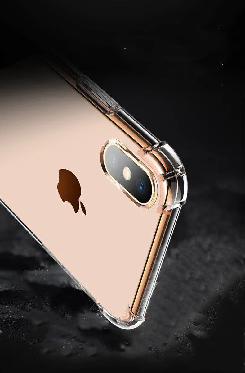 Transparent white silicone shockproof case for iPhone showing phone compatibility