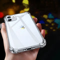 Transparent white silicone shockproof case for iPhone showing phone compatibility