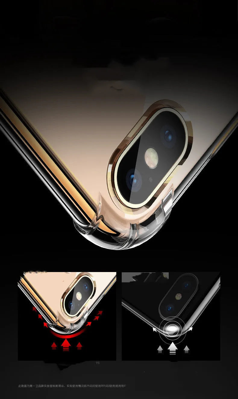 Transparent white silicone shockproof case for iPhone showing phone compatibility