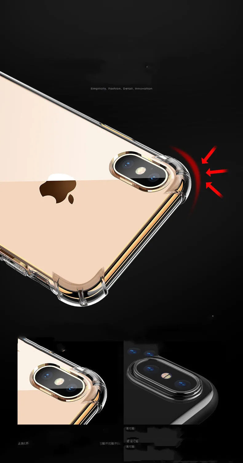Transparent white silicone shockproof case for iPhone showing phone compatibility