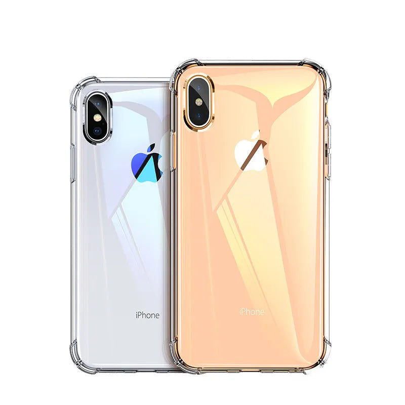 Transparent white silicone shockproof case for iPhone showing phone compatibility