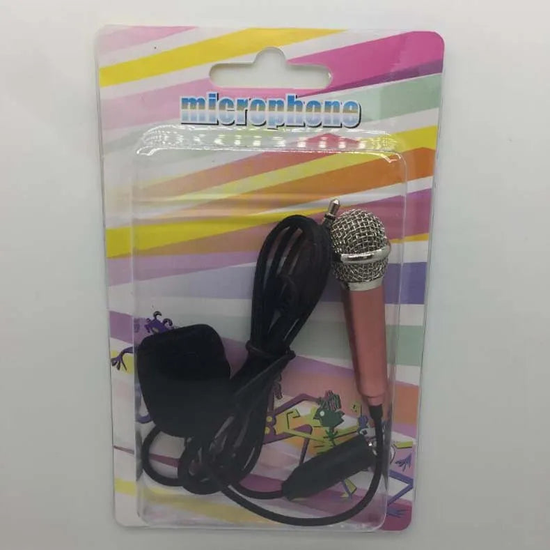 T3 mini wired condenser microphone in blue, gold, red, or silver for mobile phones with a 3.5mm plug.