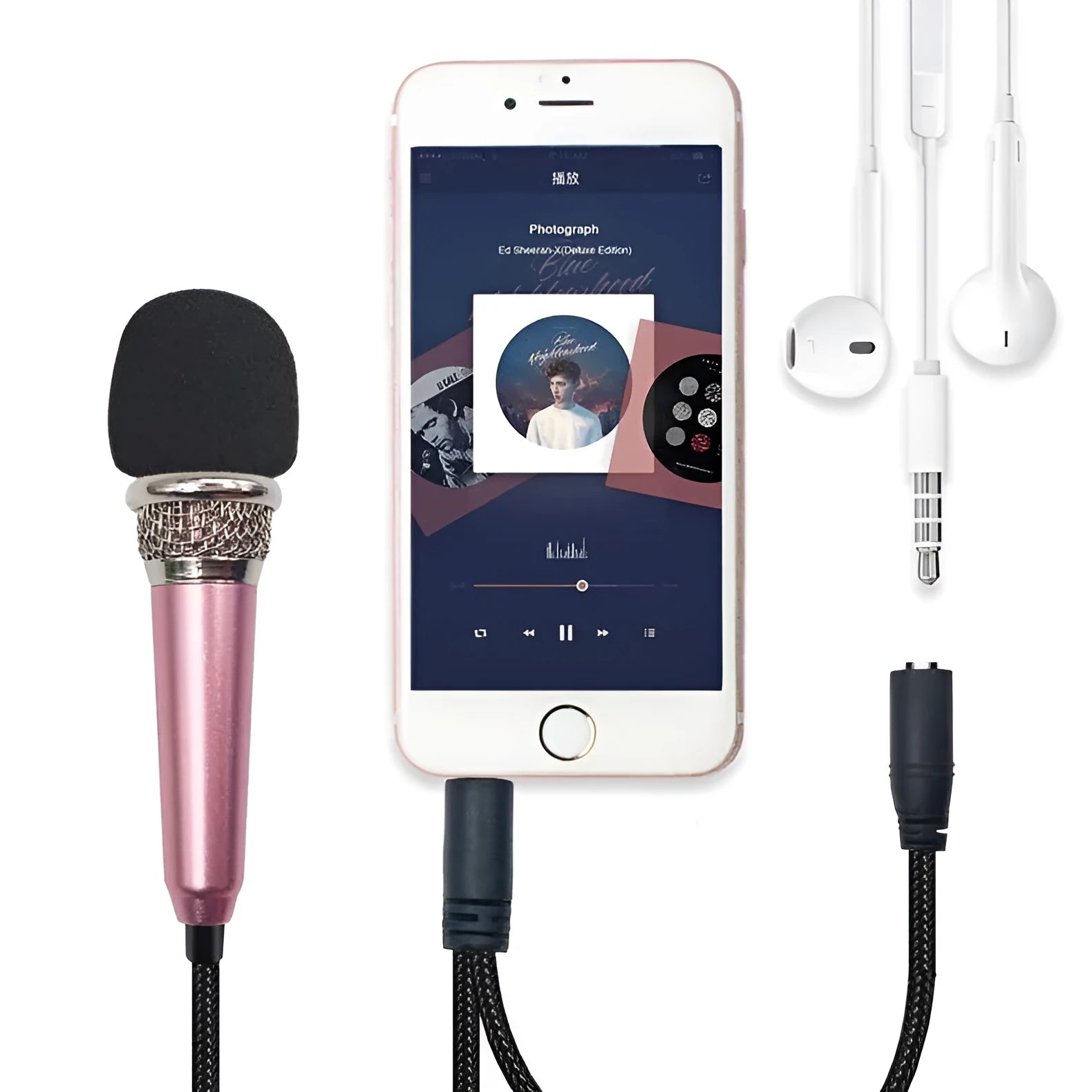 T3 mini wired condenser microphone in blue, gold, red, or silver for mobile phones with a 3.5mm plug.
