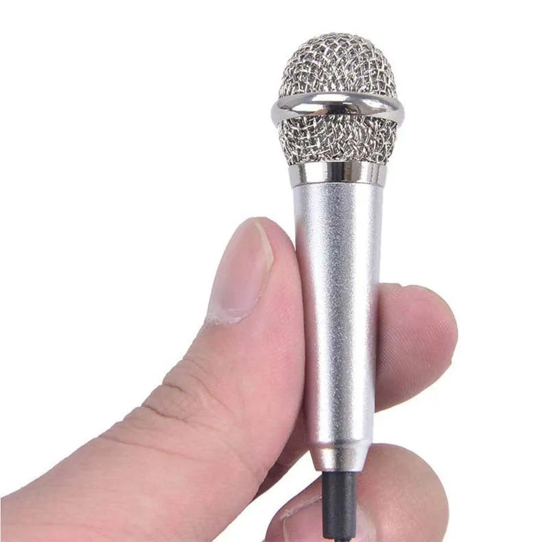 T3 mini wired condenser microphone in blue, gold, red, or silver for mobile phones with a 3.5mm plug.
