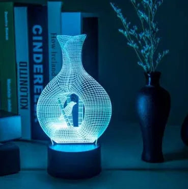3D acrylic LED night light with ABS base showing colour changing illumination