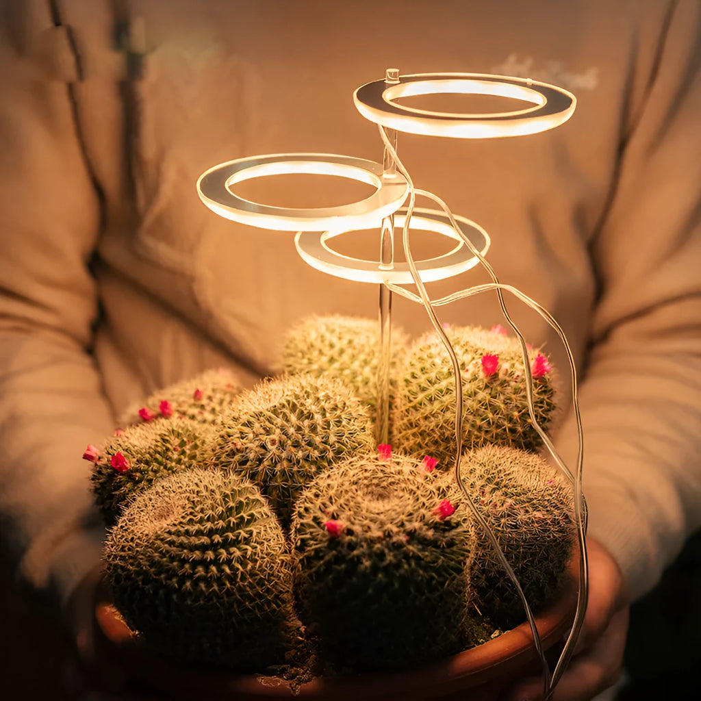 USB-powered LED grow light for plants with acrylic mounting stick in pink/white colour
