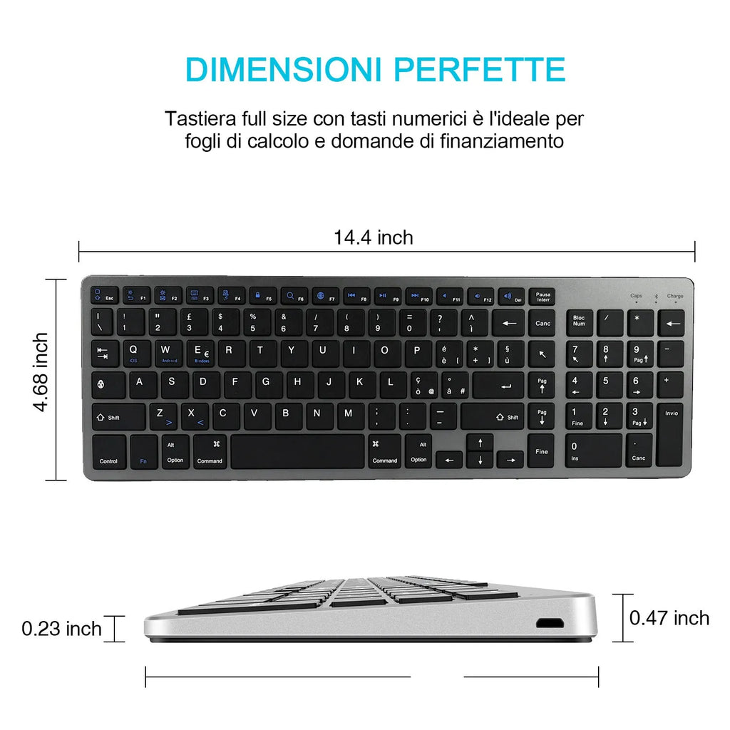 Ultra-thin white Bluetooth keyboard for tablets and mobile phones showing 104-key layout